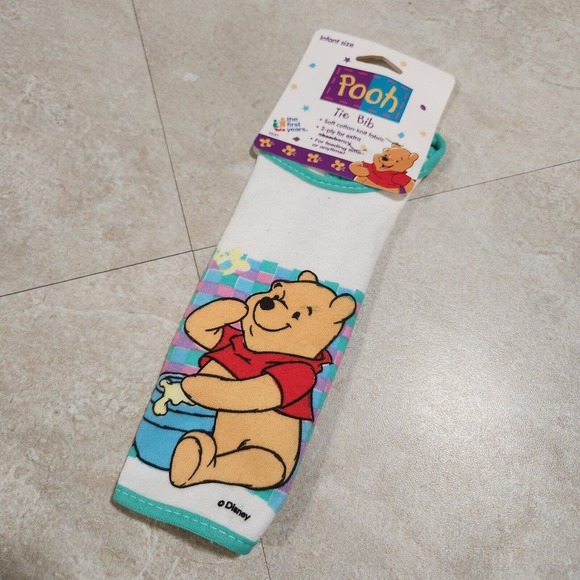 VTG 90s Disney Winnie The Pooh Feeding Tie Bib Infant Baby Size NEW NWT - Picture 1 of 8